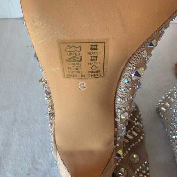 Azalea Wang Opry Sock Bootie 8 Beige Stiletto Rhinestone Embellished Gems - Picture 9 of 10